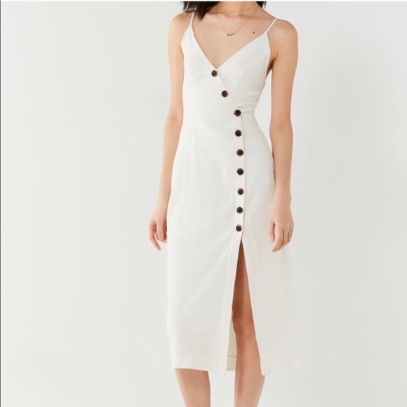 linen button midi dress